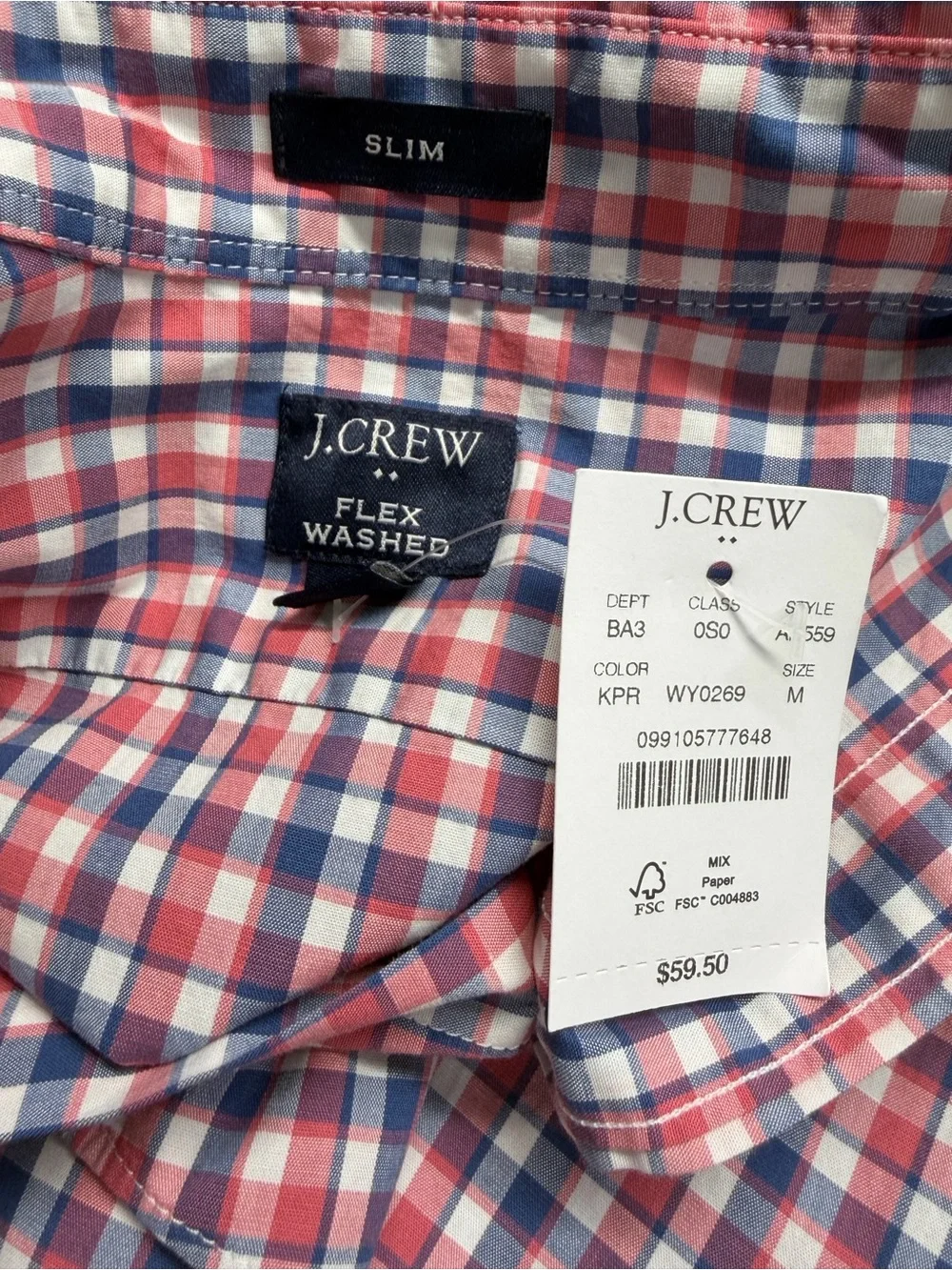 J.Crew Slim Cotton Oxford Shirt Pink Blue Gingham Check Mens Medium NWT Button